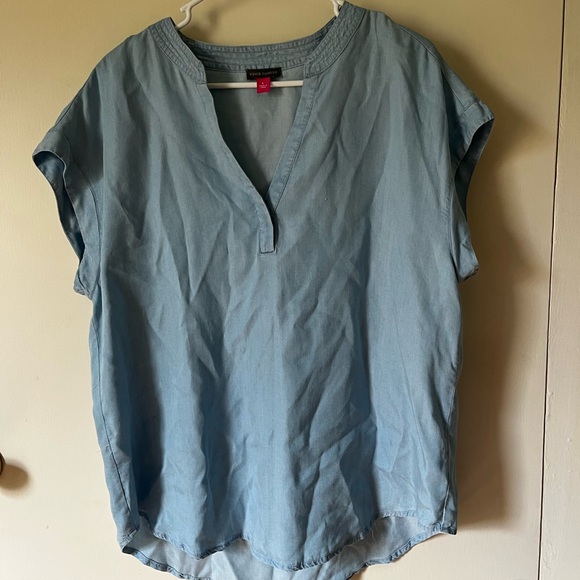 Vince Camuto Tops - Vince Camuto Light Blue Split Neck Blouse